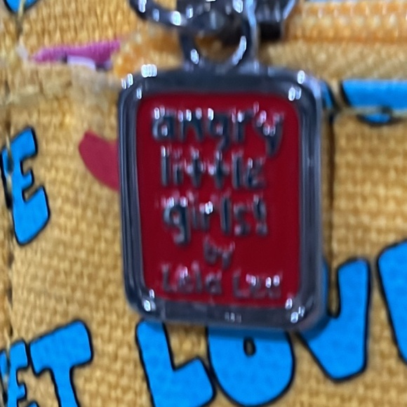 Angry Little Girls By Lela Lee Wallet yellow with red hearts blue text - Picture 4 of 9